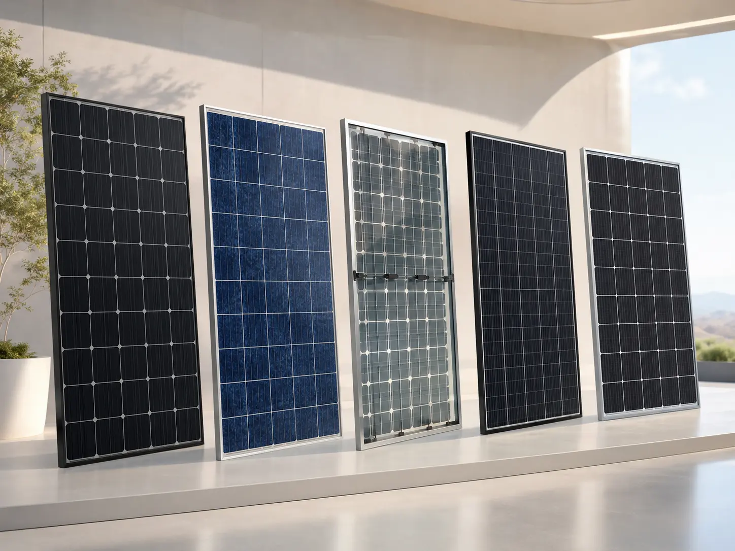 Modern monocrystalline, polycrystalline, bifacial, HJT and TOPCon solar panel technologies